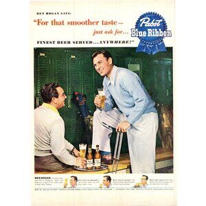 1950 Pabst Blue Ribbon Beer PBR Vintage Print Ad Golf Clubhouse 19th Hole Art